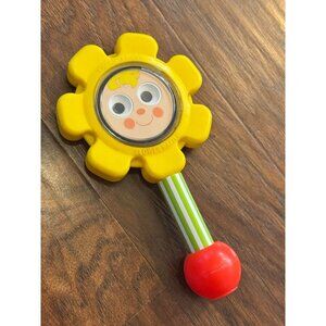 Fisher-Price Vintage Flower Rattle Baby Toy With Mirror & Smiling Face Design Ye